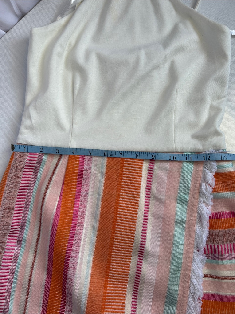 Hutch White Halter Mini Dress with Orange, Pink & Mint Striped Skirt - Picture 12 of 13